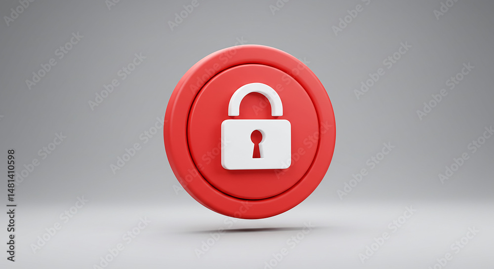Poster Red button showing closed padlock symbolizing security