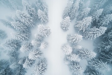 Snowy forest vista from above