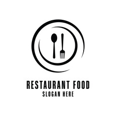 restaurant food logo with spoon, fork and plate label circle