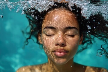 Fototapeta premium Woman underwater, serene face