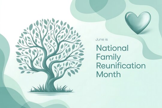 Illustration for national family reunification month featuring a tree and a heart