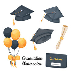 Watercolor Graduation set of Graduation cap