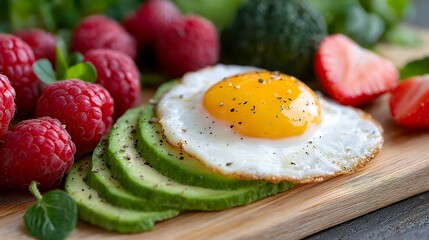 Fried Egg Avocado Raspberry Breakfast