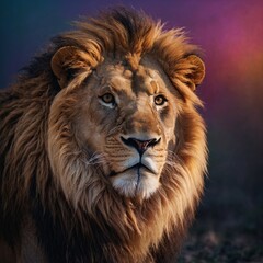 Obraz premium Beautiful Cartoon Lion in Radiant Rainbow Gradient.