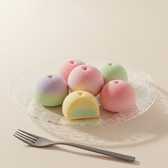 Pastel Colored Sweets on Plate with Fork Tasty Treat Concept