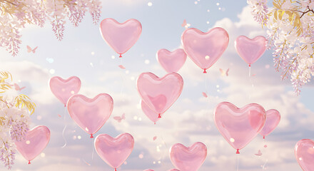pink heart balloon floating in the sky