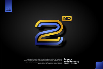 Sleek 3D Number 2 Design in Blue and Gold for Modern Anniversary Celebration on Dark Background