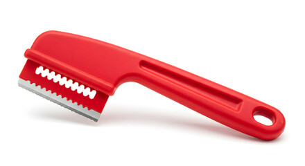 Red Kitchen Gadget with Blade and Handle