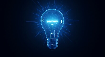 Illuminated Lightbulb Emitting Energy on Dark Background