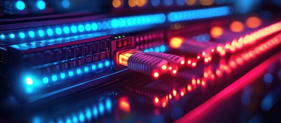 Fototapeta premium Server Rack Connection Close Up Network Cables