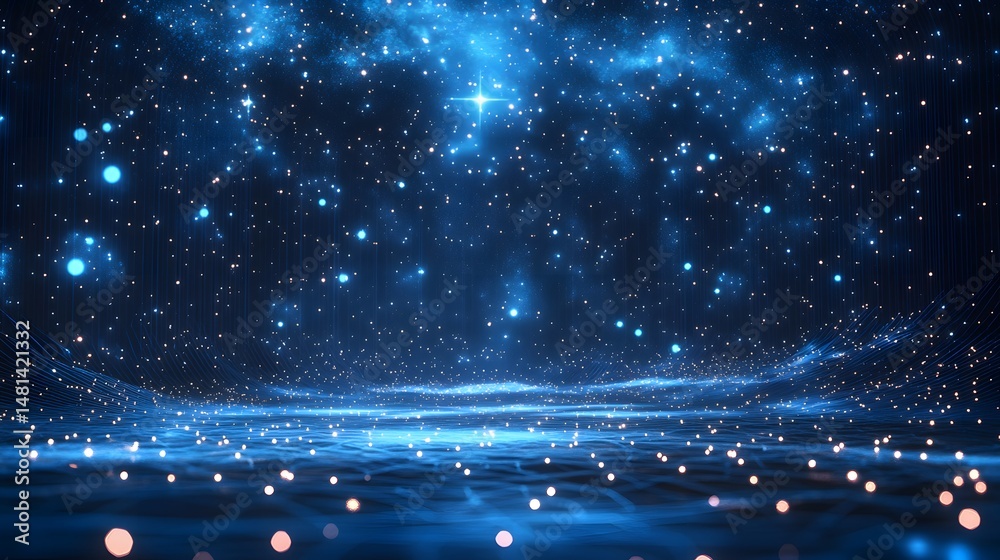 Poster ethereal cosmic landscape with radiant orbs and celestial light displays. dreamlike nebulae and drap