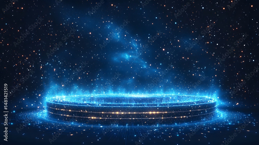 Aufkleber ethereal cosmic platform radiating blue light amidst a star-filled nebula. perfect for space explora