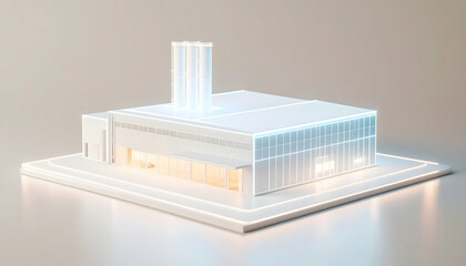 Futuristic Digital Factory Model Illuminated in Blue Against Dark Background Showcasing Advanced Architectural Design Modern Minimalist Aesthetic and Geometric Precision