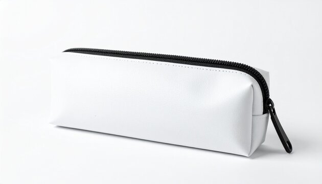 White pencil case mockup with zipper on white background