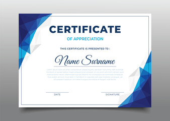 modern blue business geometric certificate template polygonal design collection