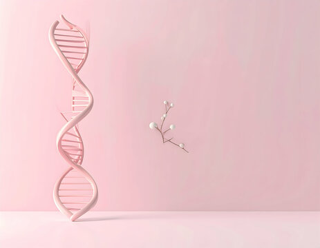 3D Render of DNA Molecule Structure on Pink Background for Scientific Visualizations and Medical Studies in Pharmaceutical and Biotechnology Research