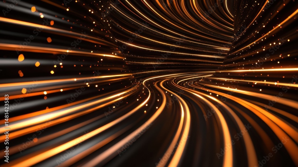 Poster dynamic speed lines with motion blur and sparkling effects in dark speed tunnel
