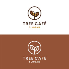 coffee bean and leaf branch natural line logo vector icon design modern style, premium coffee icon
