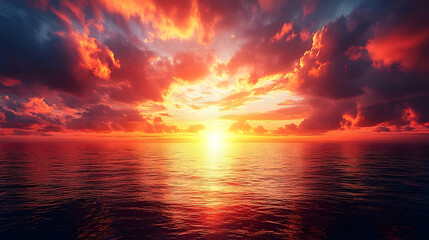 Fiery sunset reflection abstract background vivid red orange hues