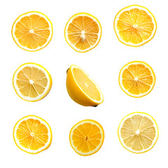 Various shapes of cut lemons (with shadow) Isolated White Background
