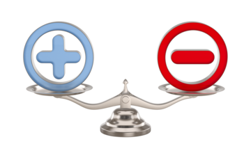 Scale with symbol plus and minus on white background. Isolated 3D illustration