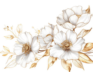 Luxurious white flowers with gold accents.  Delicate floral arrangement