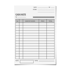 Blank Cash Note Vector Template - Printable Business Receipt Layout for Goods and Price on transparent background 1