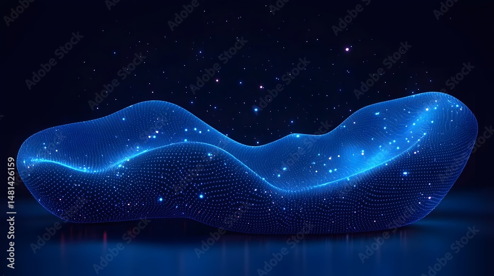 Fototapete luminous blue dots create an undulating digital terrain against a cosmic backdrop. reflections enhan