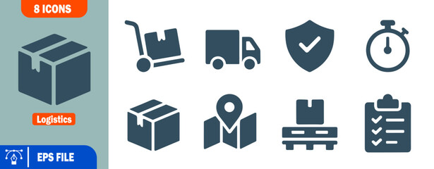 Logistics Icon Set Delivery, Shipping, and Transportation Symbols