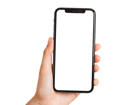 Hand holding smartphone with a blank screen, mock-up for application mobile, modern design.