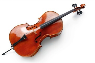 Fototapeta premium A wooden cello resting on a white surface, showcasing its elegant shape and craftsmanship. on white background
