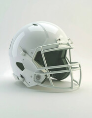 Fototapeta premium American Football Helmet Generic White Design Protective Headgear with Face Mask on White Background Glossy and Modern