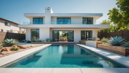 Stylish three-story modern house in a charming suburban neighborhood featuring unique architectural elements and beautiful landscaping, ideal for family living and entertaining