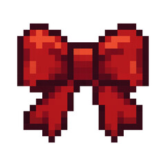 Fototapeta premium Red pixel art bow for gift wrapping decoration, card accent, craft, sticker, packaging