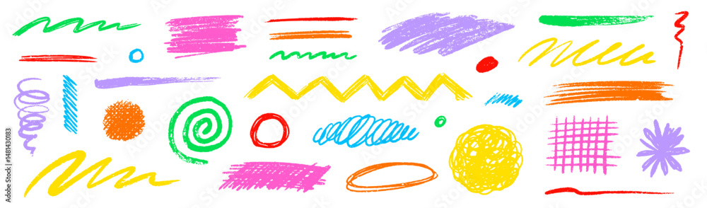 Aufkleber crayon pencil scribble chalk texture brush stroke element set. hand drawn crayon pencil brush stroke