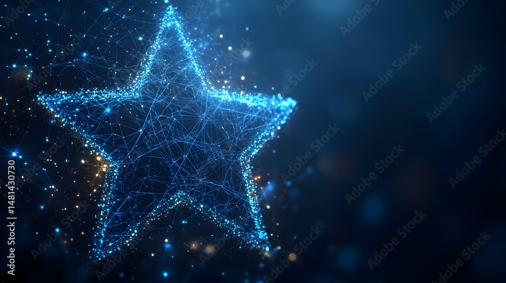 Aufkleber Luminous star of interconnected blue lines against a dark blue gradient backdrop. Futuristic design ideal for tech, innovation, and network concepts. Abstract wireframe in dark blue.