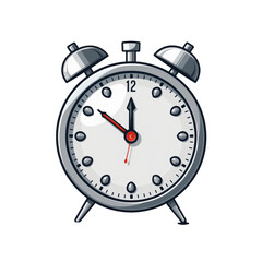 Classic analog alarm clock showing the time at 11:05 with a metallic frame and two bells on top.