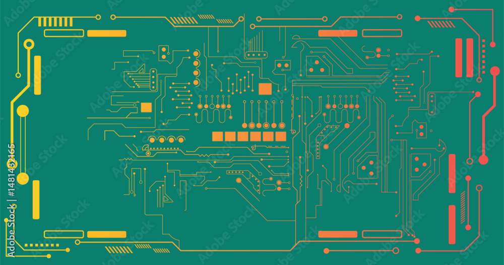 Poster circuit technology background with hi-tech digital data connection system and computer electronic de