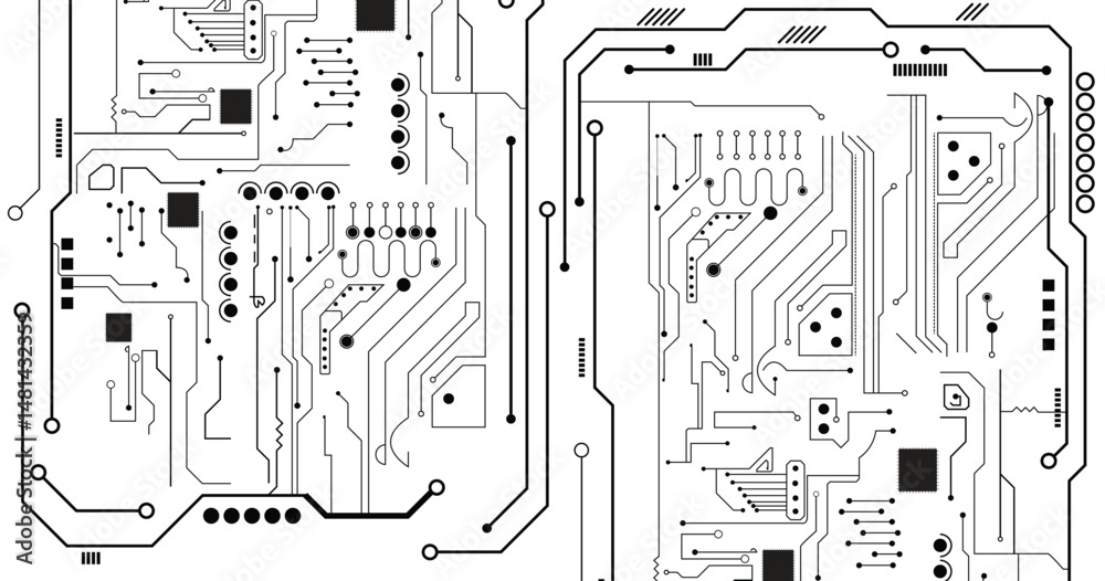 Poster white circuit board pattern texture. high-tech background in digital computer technology concept.