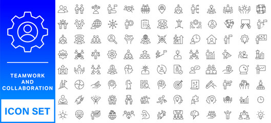 Teamwork line icons set. Businessman outline icons collection. Work group and human resources. Business teamwork, human resources, meeting, partnership, meeting, work group, success