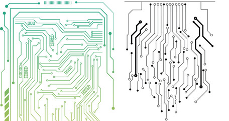 Circuit board electronic or electrical line inside computer with white background, engineering technology vector concept illustration.