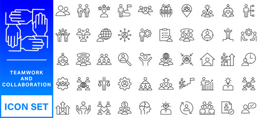 Teamwork line icons set. Businessman outline icons collection. Work group and human resources. Business teamwork, human resources, meeting, partnership, meeting, work group, success