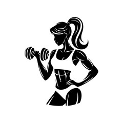 Fitness woman lifting weights dumbbell workout gym silhouette vector illustration exercise bodybuilding training 100