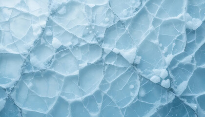 Fototapeta premium Light Blue and White Cracked Ice Texture Background: Detailed Close-Up of Frozen Surface with Intricate Fissures and Fractures, High-Resolution Image Revealing Translucent Quality and Crystalline Stru