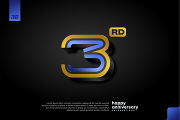 Sleek 3D Number 3 Design in Blue and Gold for Modern Anniversary Celebration on Dark Background