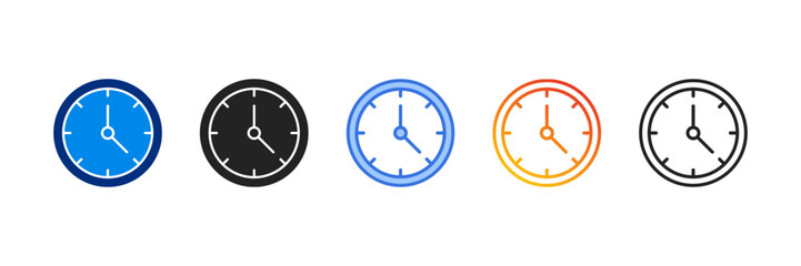 Clock  Icon Set Multiple Style Vector Illustration 