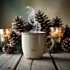 christmas still life with cup of coffee