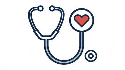 A simple stethoscope illustration with a red heart symbol, representing healthcare and medical care.