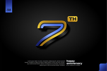 Sleek 3D Number 7 Design in Blue and Gold for Modern Anniversary Celebration on Dark Background
