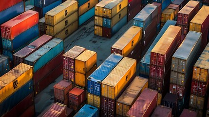 Fototapeta premium Overhead View Of Colorful Shipping Containers In A Commercial Port Facility